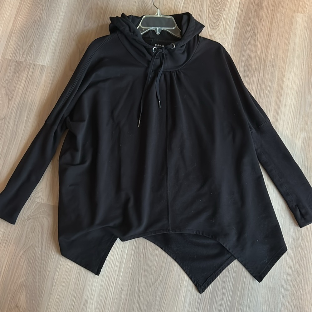 Calvin Klein Hooded Oversized Sweatshirt M Black Casual Lagenlook Asymmetrical